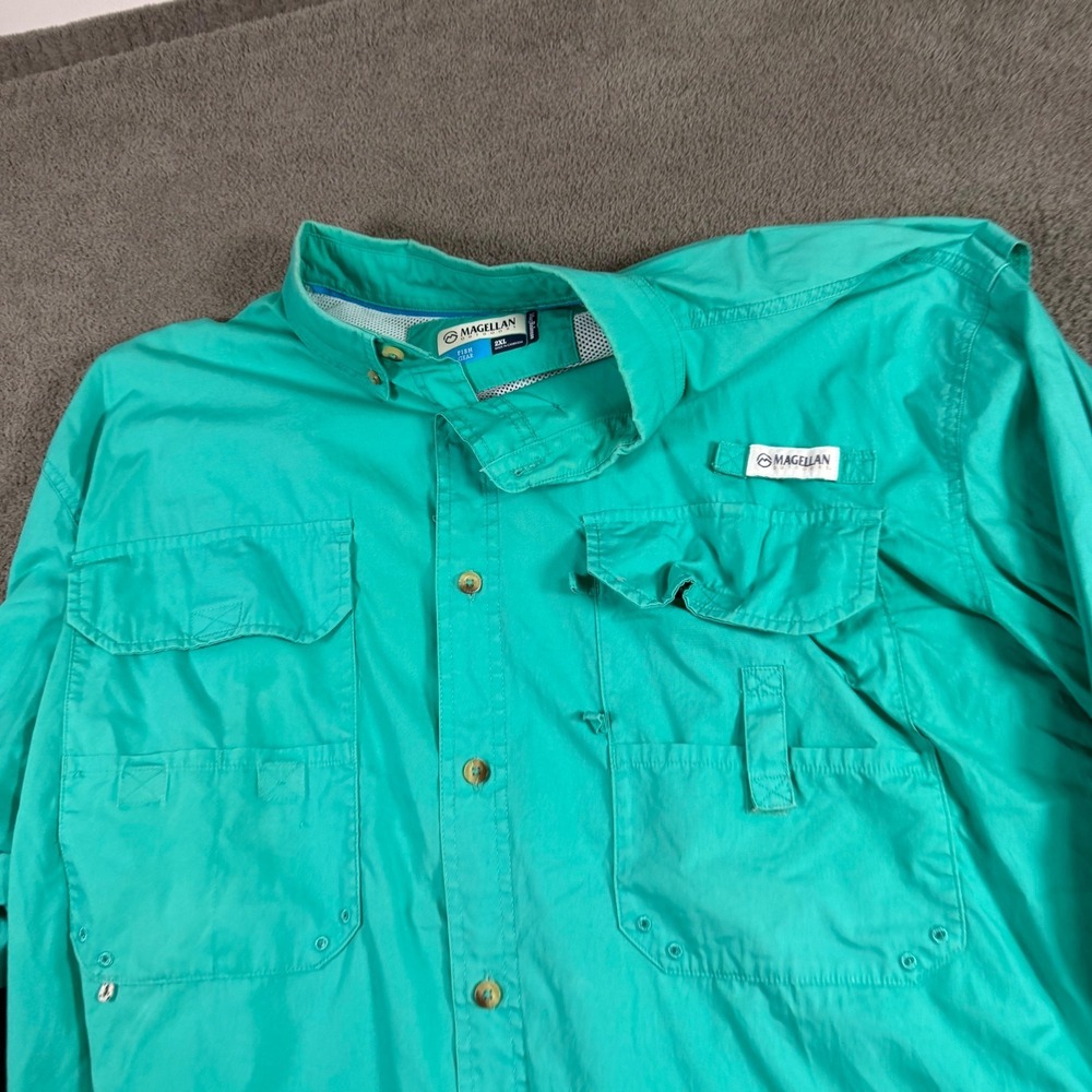 Magellan Outdoors Fish Gear Mens 2XL Teal Green Long Sleeve Fishing Shirt Vent